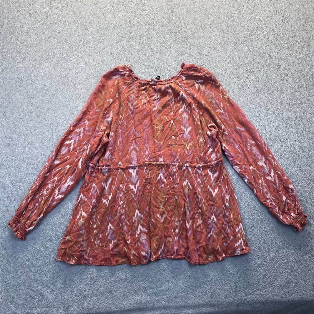 Torrid Plus Size 0 Boho Top Sleeve Tunic Tie Waist V-Neck Cuff Long Sleeve Red - Picture 3 of 10